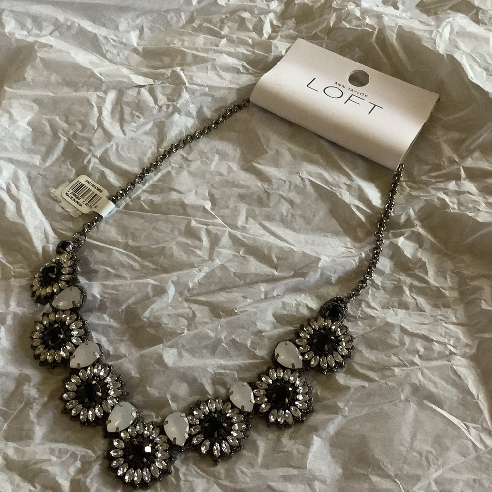 LOFT Elegant Silver and Black Floral Necklace